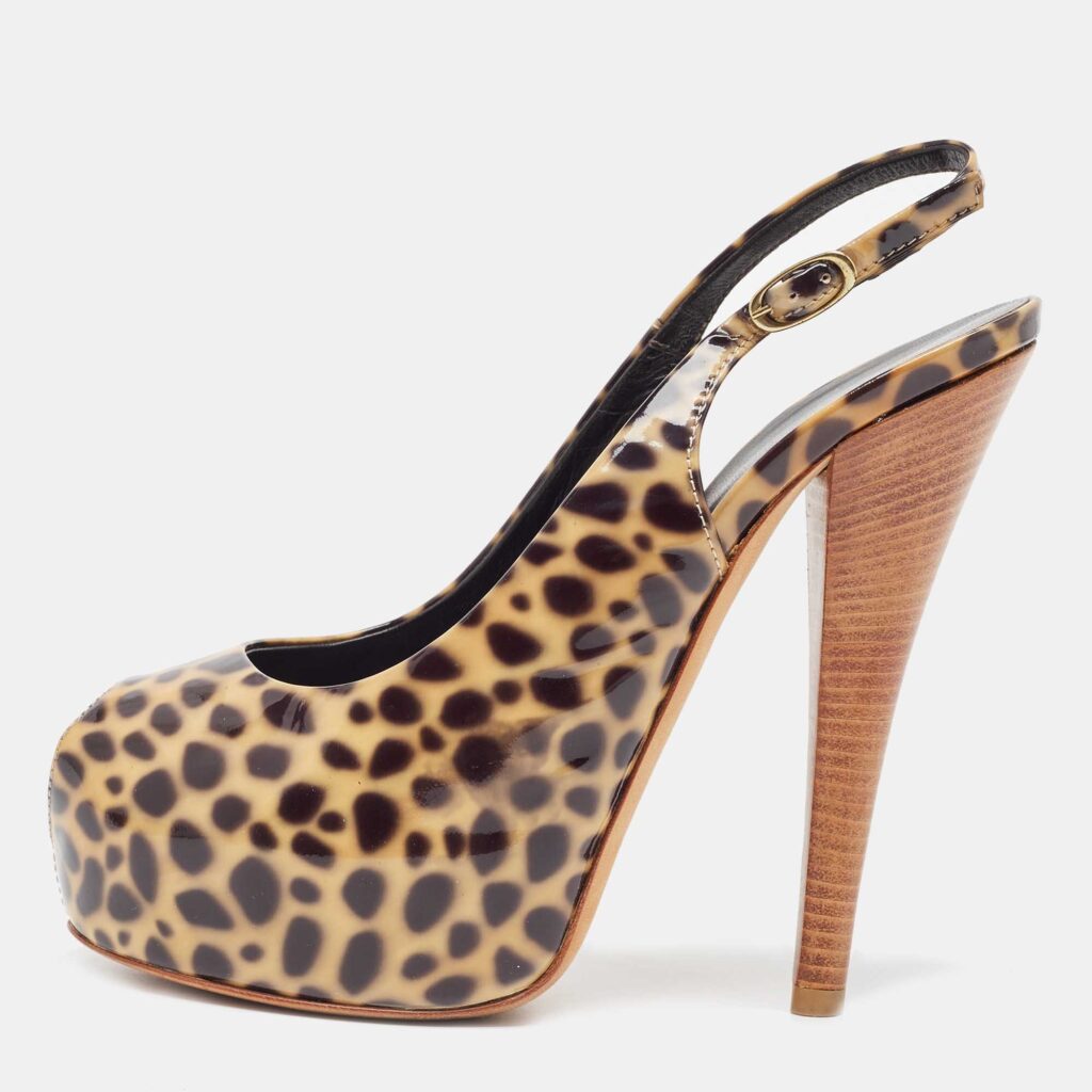 Giuseppe Zanotti Brown/Black Patent Leopard Print Slingback Pumps Size 37