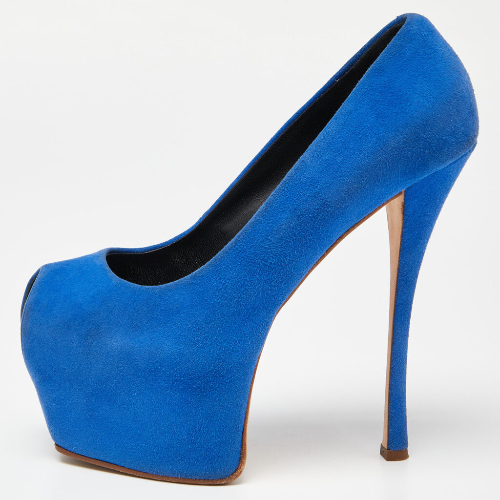 luxury-women-giuseppe-zanotti-used-shoes-p888809-002 Giuseppe Zanotti Blue Suede Peep Toe Platform Pumps Size 37
