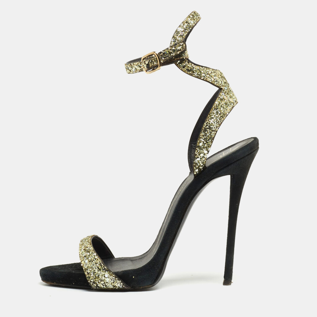 luxury-women-giuseppe-zanotti-used-shoes-p889847-006 Giuseppe Zanotti Metallic Coarse Glitter Ankle Strap Sandals Size 37