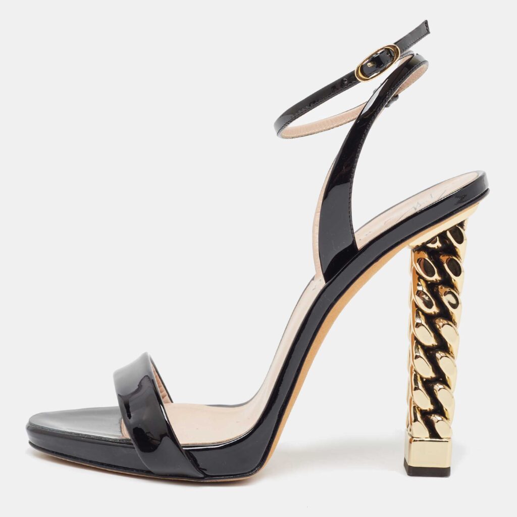 luxury-women-giuseppe-zanotti-used-shoes-p889851-002 Giuseppe Zanotti Black Patent Leather Cathy Ankle Strap Sandals Size 37