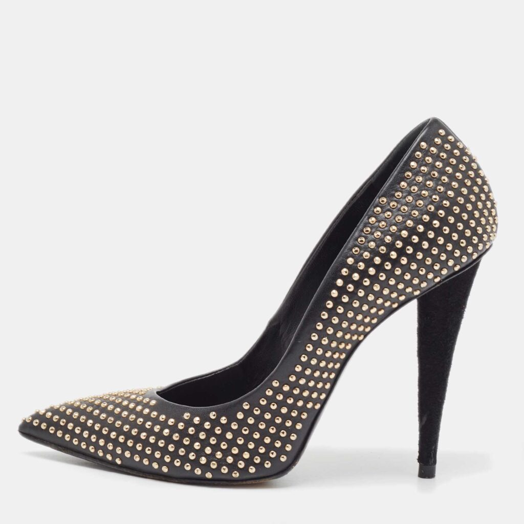 luxury-women-giuseppe-zanotti-used-shoes-p900426-003 Giuseppe Zanotti Black Studded Suede Ester Pumps Size 36.5