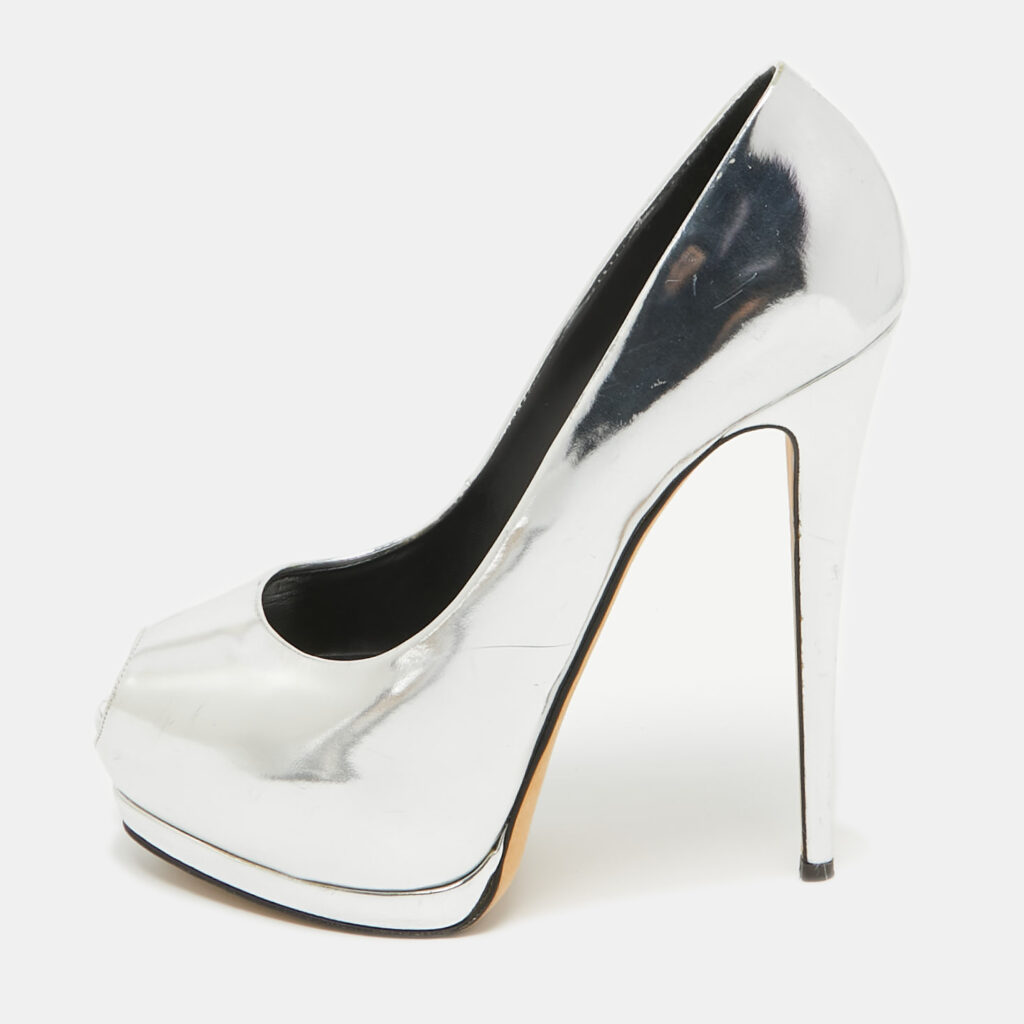 luxury-women-giuseppe-zanotti-used-shoes-p918211-001 Giuseppe Zanotti Silver Leather Sharon Platform Pumps Size 40