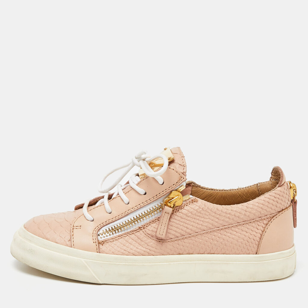 luxury-women-giuseppe-zanotti-used-shoes-p921745-010 Giuseppe Zanotti Pink Python Embossed Leather Gail Low Top Sneakers Size 38.5