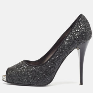 Giuseppe Zanotti Black Glitter Platform Peep Toe Pumps Size 37.5
