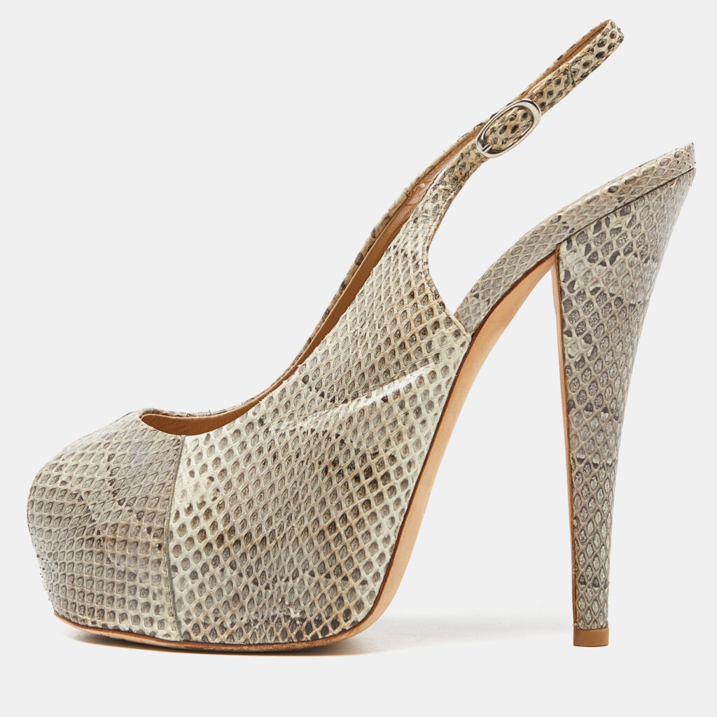 luxury-women-giuseppe-zanotti-used-shoes-p968864-001 Giuseppe Zanotti Beige Python Leather Platform Peep Toe Slingback Sandals Size 38.5