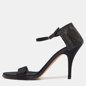 Giuseppe Zanotti Black Fabric and Crystal Embellished Ankle Strap Sandals Size 39.5