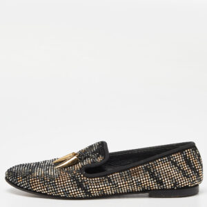 Giuseppe Zanotti Black Crystal Embellished Suede Shark Tooth Smoking Slippers Size 38.5