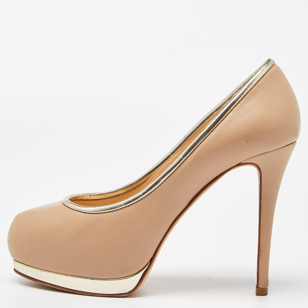 luxury-women-giuseppe-zanotti-used-shoes-p995682-009 Giuseppe Zanotti Beige Leather Platform Round Toe Pumps Size 36