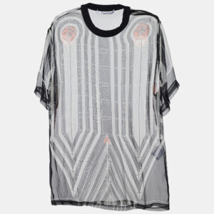 Givenchy Black Stripe Print Silk Sheer Blouse L