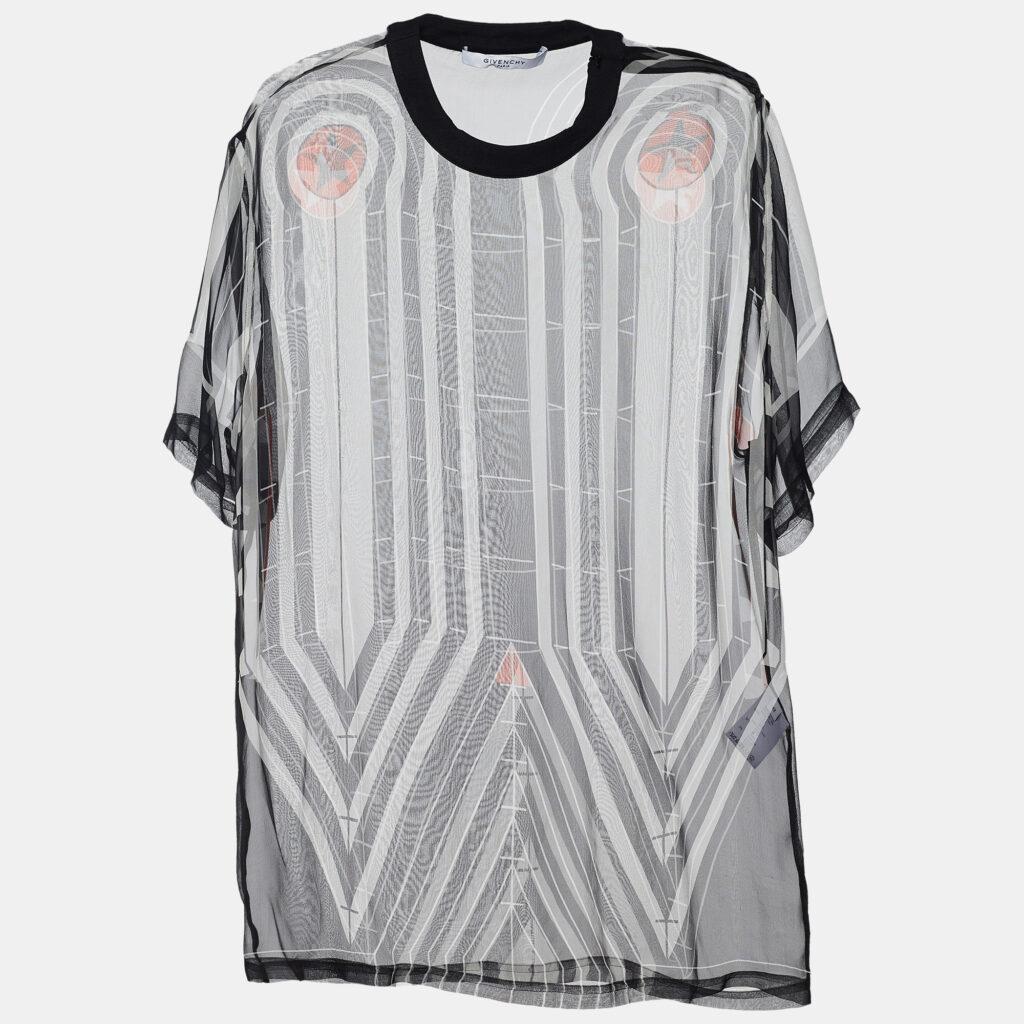 luxury-women-givenchy-new-clothes-p672195-002-1 Givenchy Black Stripe Print Silk Sheer Blouse L