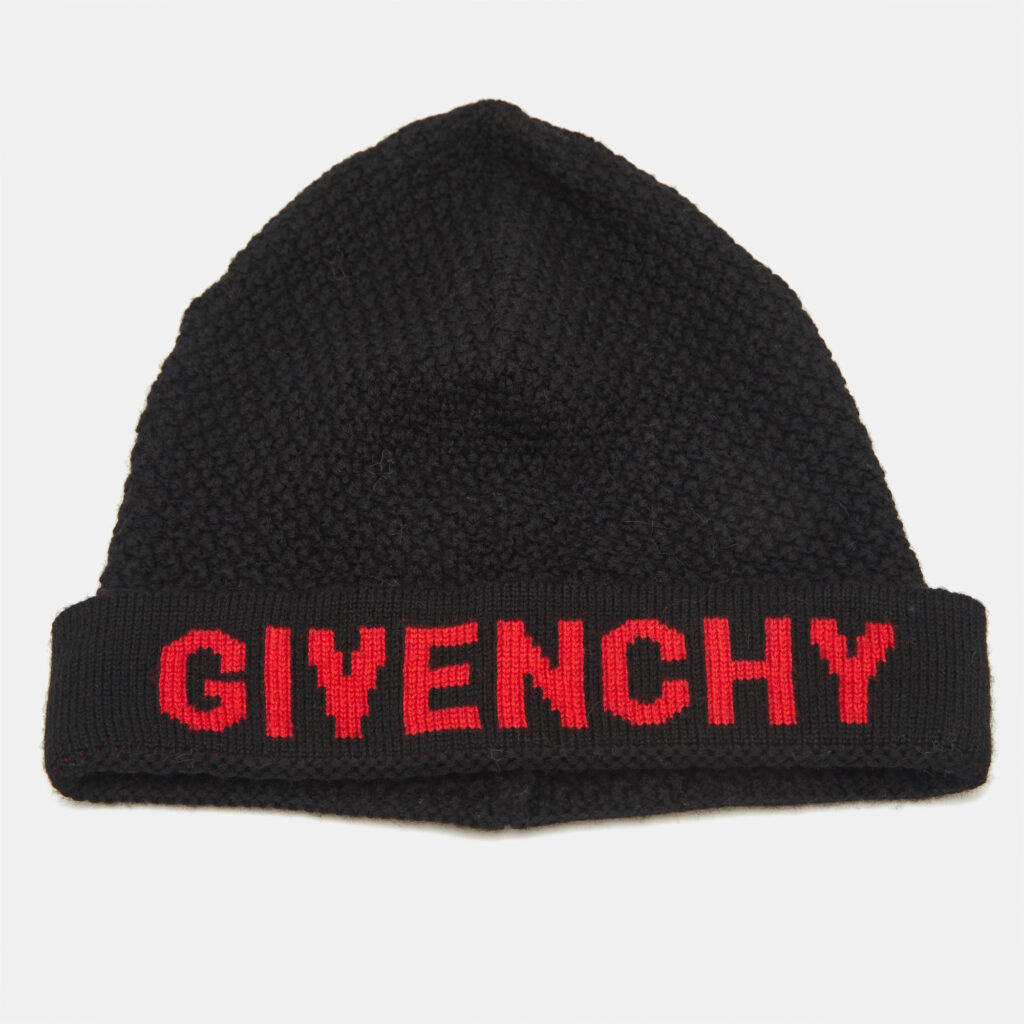 Givenchy Black Logo Intarsia Wool Knit Beanie