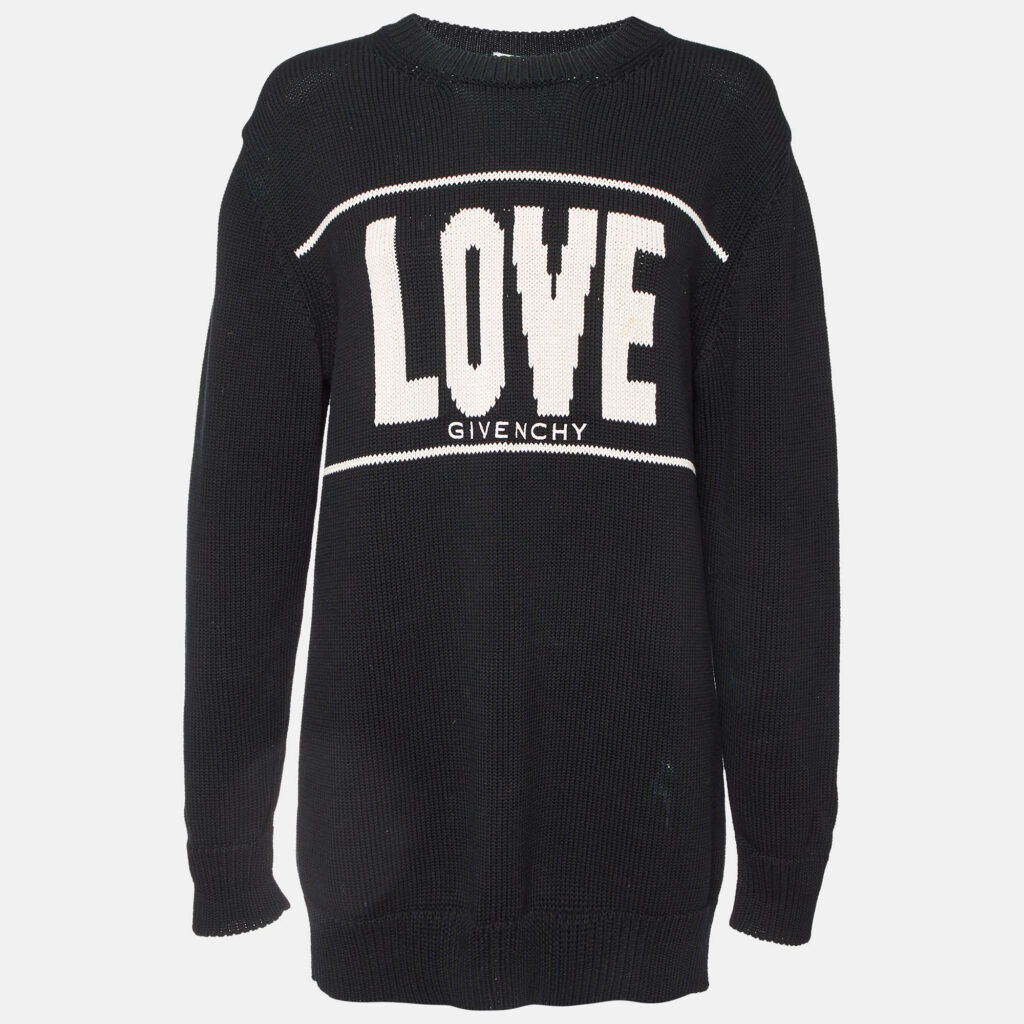 luxury-women-givenchy-used-clothes-p1038796-001 Givenchy Black Logo Print Cotton Knit Crew Neck Sweater M