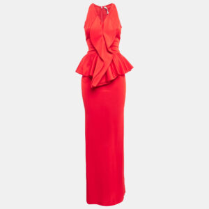 Givenchy Red Stretch Knit Peplum Style Gown S