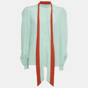 Givenchy Blue Silk Tie-Up Neck Shirt M