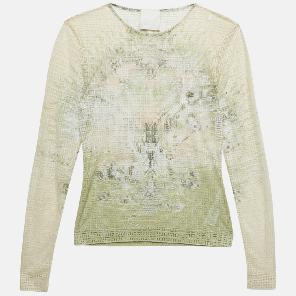 luxury-women-givenchy-used-clothes-p1141901-005 Givenchy Cream Monogram Sheer Jacquard Knit Long Sleeve Top S