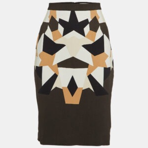 Givenchy Grey Geometric Print Crepe Pencil Skirt L