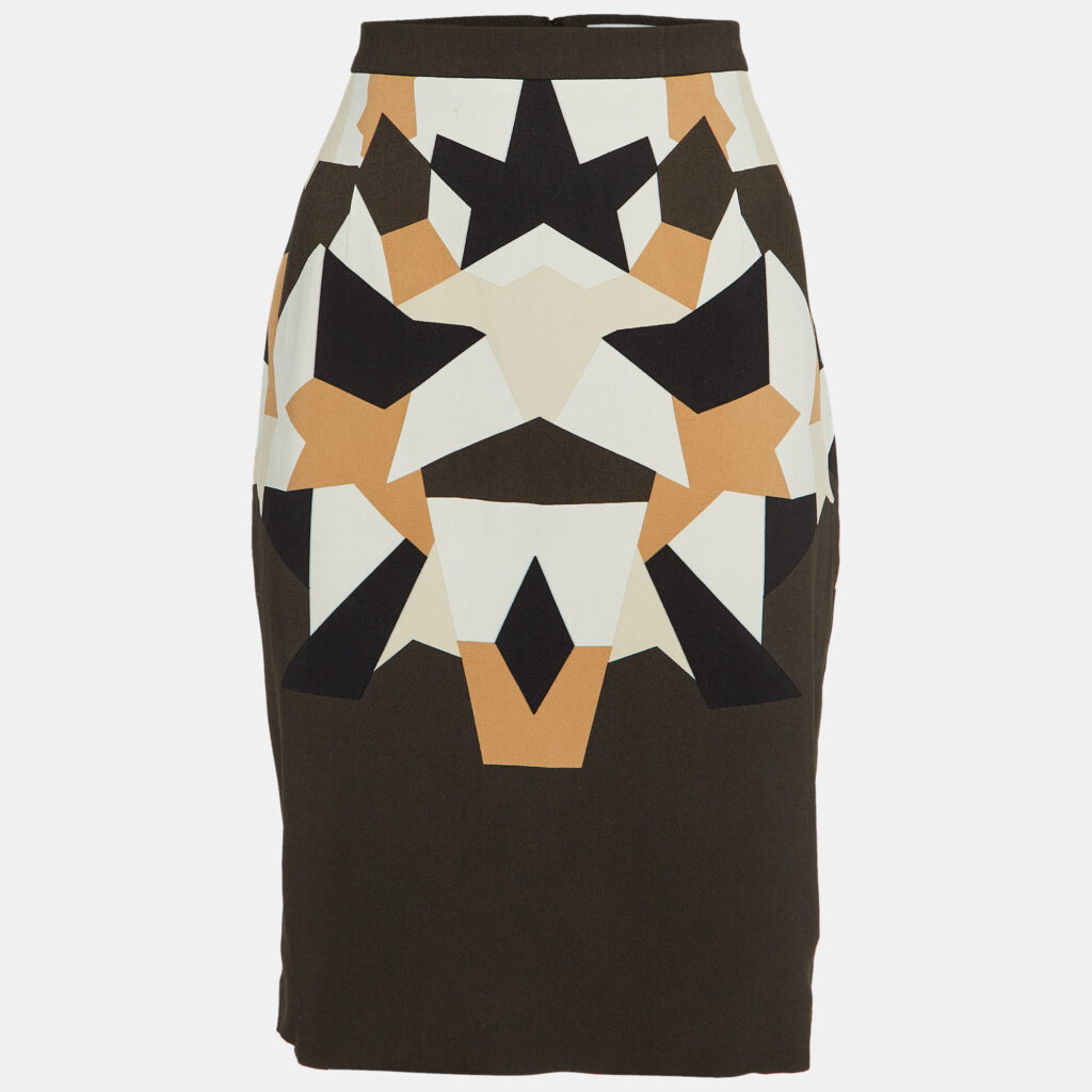 luxury-women-givenchy-used-clothes-p1145660-006 Givenchy Grey Geometric Print Crepe Pencil Skirt L