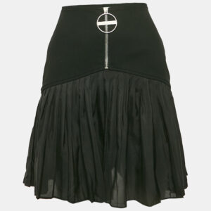 Givenchy Black Gabardine & Chiffon Pleated Mini Skirt S