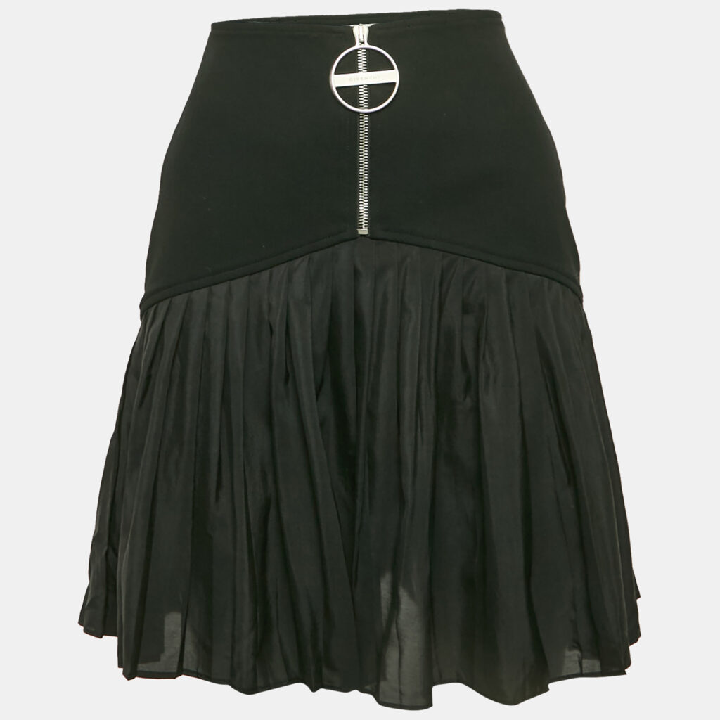 luxury-women-givenchy-used-clothes-p1149085-002 Givenchy Black Gabardine & Chiffon Pleated Mini Skirt S