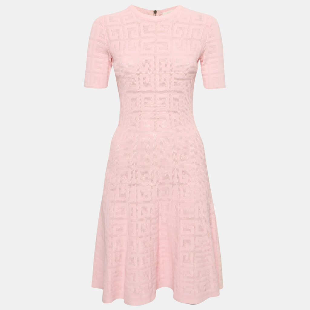 luxury-women-givenchy-used-clothes-p1152319-004.jpg Givenchy Pink Monogram Knit Short Flared Dress XS