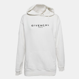 Givenchy White Logo Print Cotton Knit Hoodie XS