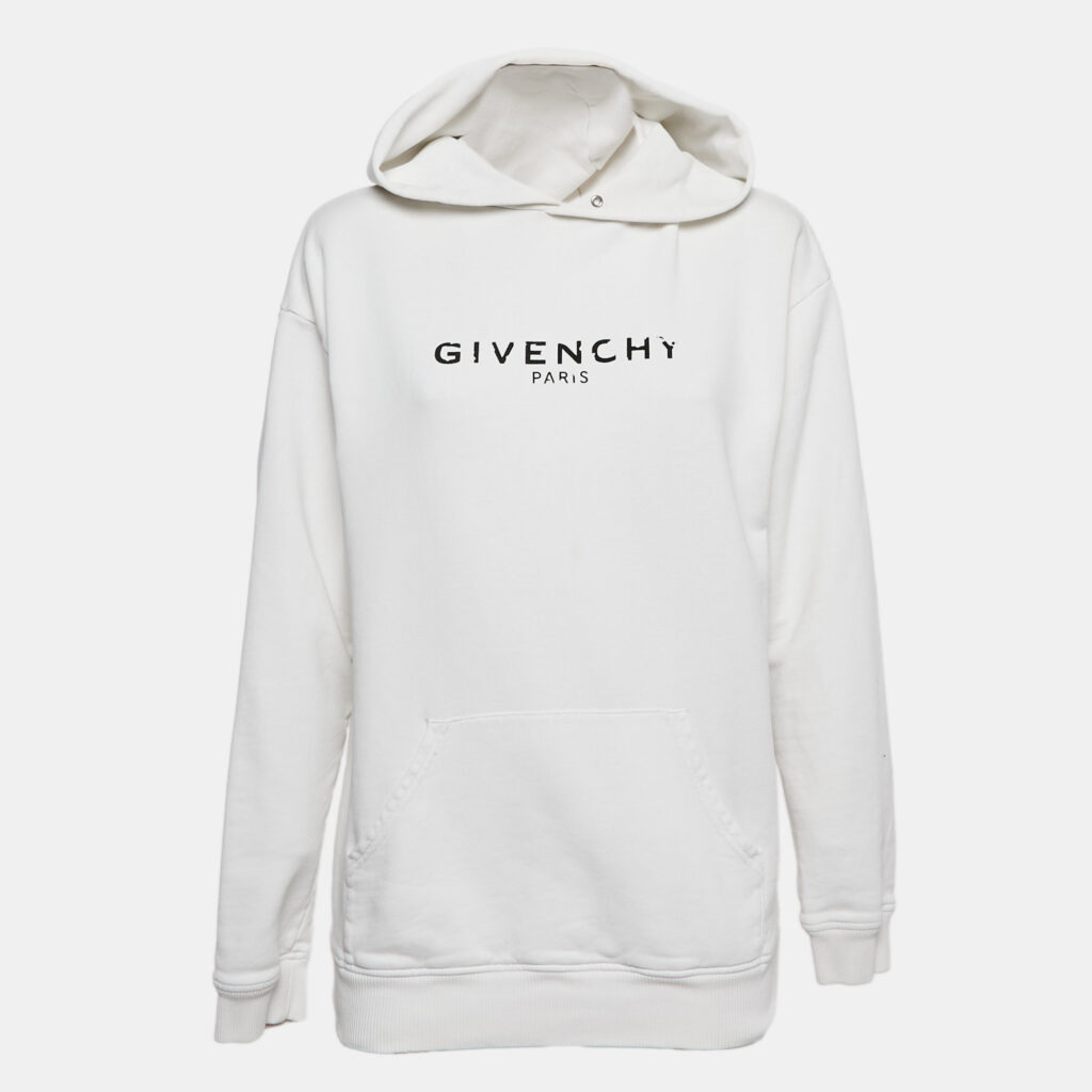 Givenchy White Logo Print Cotton Knit Hoodie XS