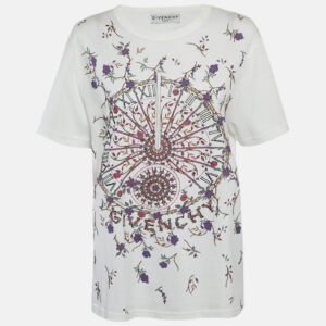 Givenchy White Floral Print Jersey Beaded T-Shirt S
