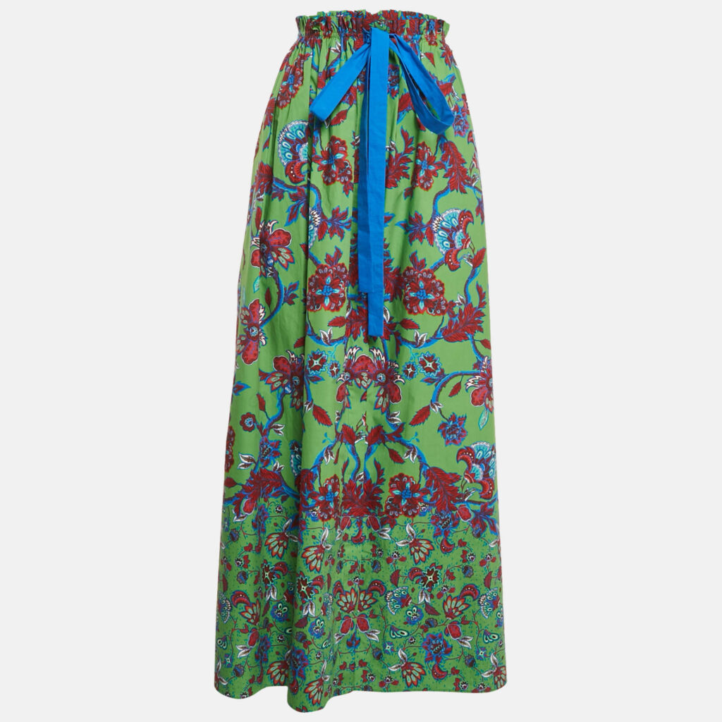 luxury-women-givenchy-used-clothes-p1169821-002 Givenchy Green Floral Printed Cotton Elastic Waist Midi Skirt L