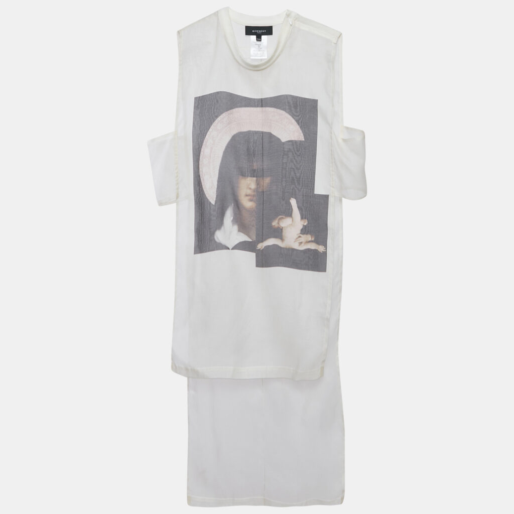 luxury-women-givenchy-used-clothes-p1169953-004 Givenchy Off White Printed Silk High Low Hem Pullover XXS