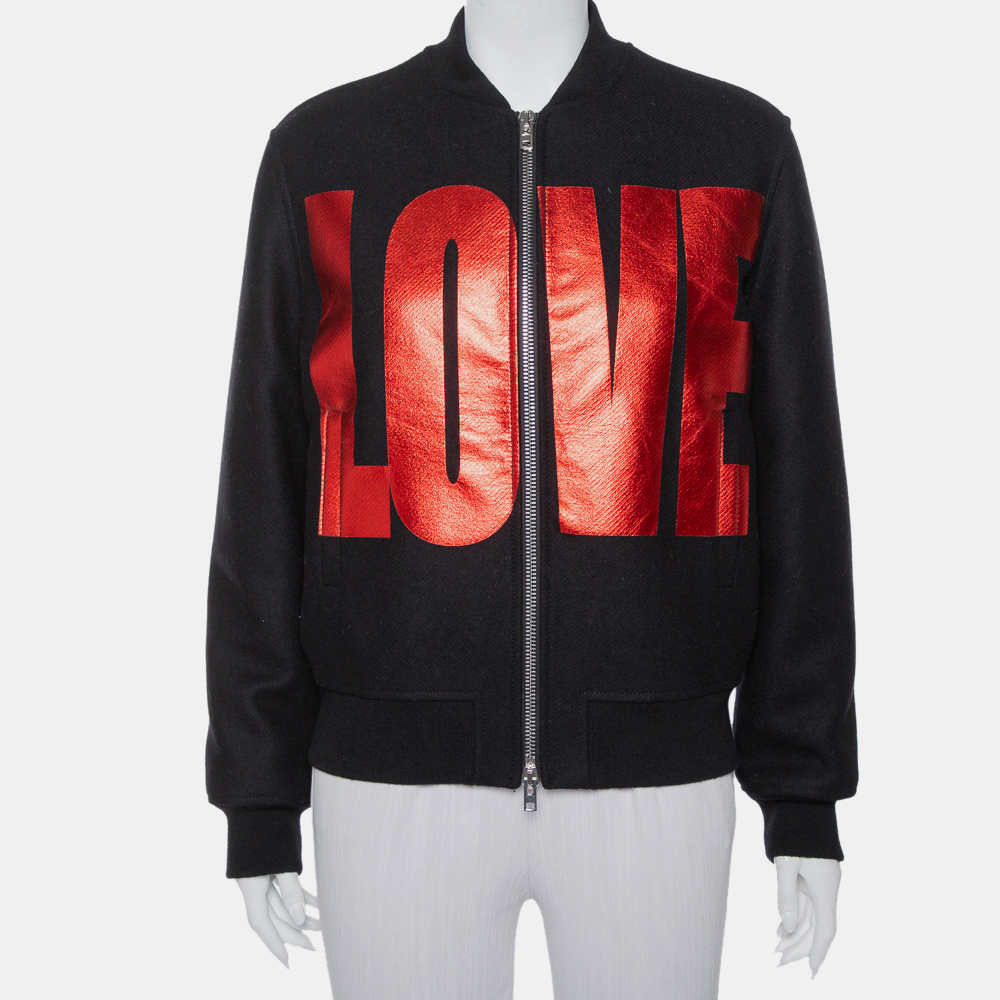 luxury-women-givenchy-used-clothes-p421058-011 Givenchy Black Wool Love Printed Bomber Jacket M