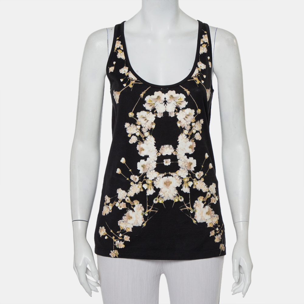 luxury-women-givenchy-used-clothes-p423228-008 Givenchy Black Cotton Floral Printed Tank Top S