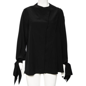 Givenchy Black Silk Sleeve Tie Detail Button Front Collarless Shirt M