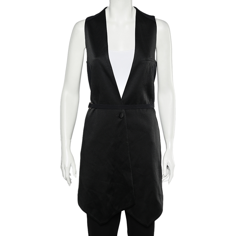 luxury-women-givenchy-used-clothes-p574334-001-2 Givenchy Black Two Tone Sateen Belted Asymmetric Hem Vest M