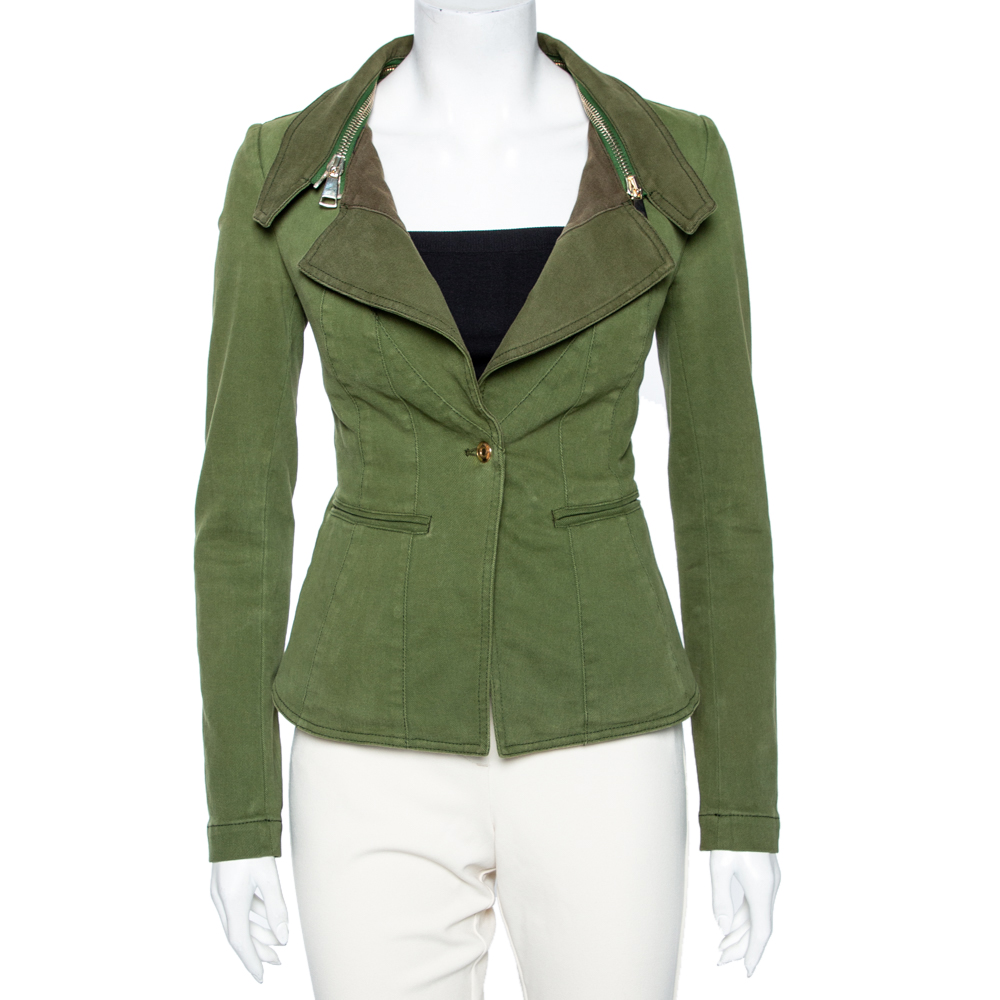 luxury-women-givenchy-used-clothes-p578661-001-2 Givenchy Olive Green Cotton Detachable Collar Single Breasted Jacket M