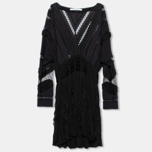 Givenchy Black Patterned Knit Ruffle Trimmed Dress M