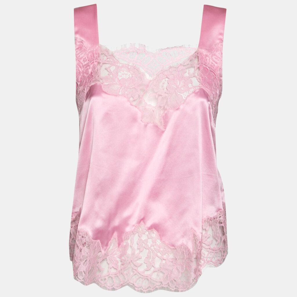 luxury-women-givenchy-used-clothes-p631927-001-2 Givenchy Pink Satin Slip Cami Lace Trimmed Top M