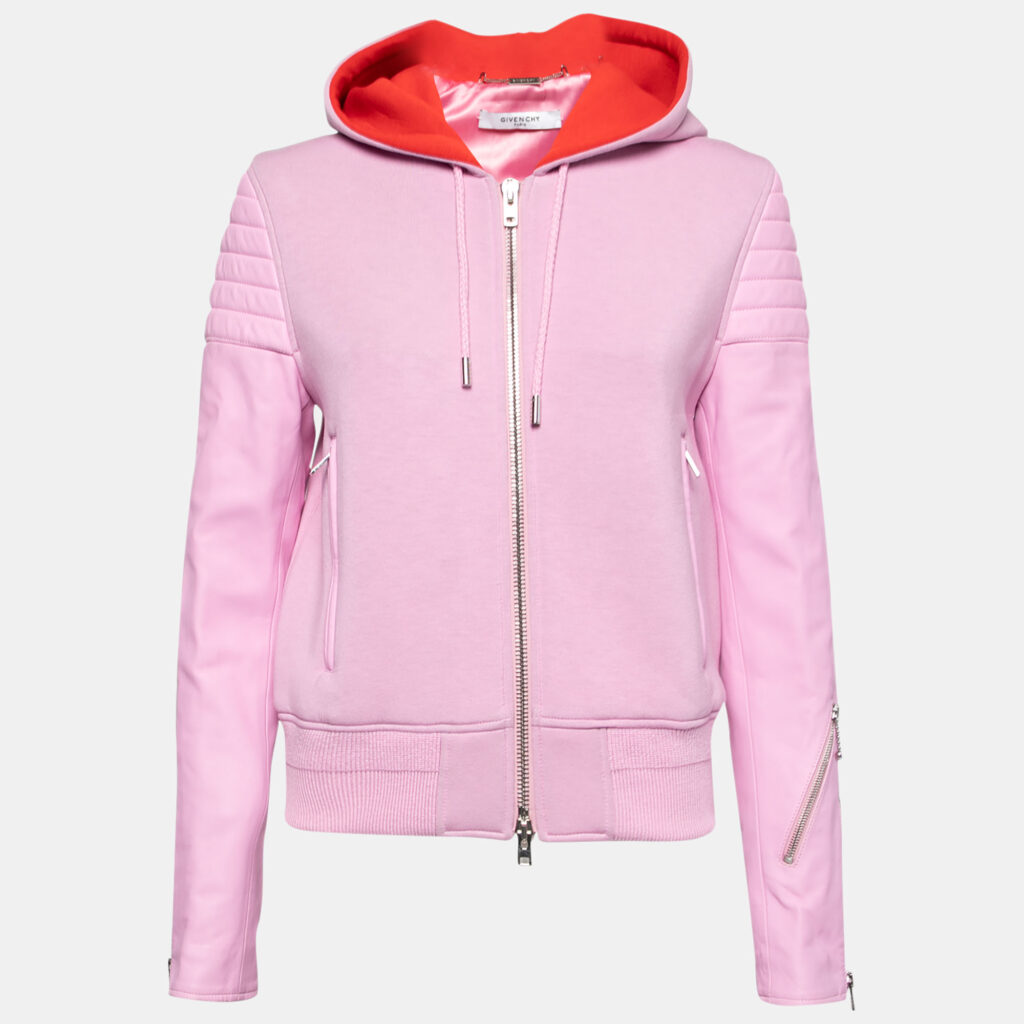 luxury-women-givenchy-used-clothes-p641312-006-2 Givenchy Pink Neoprene & Leather Zip Front Hoodie M