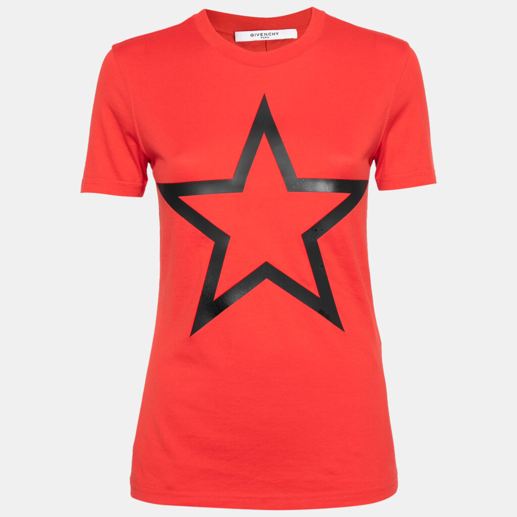 luxury-women-givenchy-used-clothes-p647735-001-2 Givenchy Red Cotton Star Appliqued Short Sleeve T-Shirt S