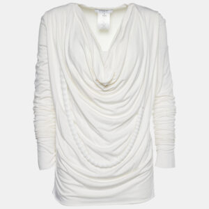 Givenchy Off-White Stretch Knit Beaded Chain Detail Draped Blouse M