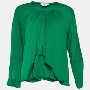 Givenchy Green Synthetic Draped Long Sleeve Blouse M