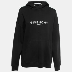 Givenchy Black Cotton Faded Logo Print Hooded Sweatshirt M