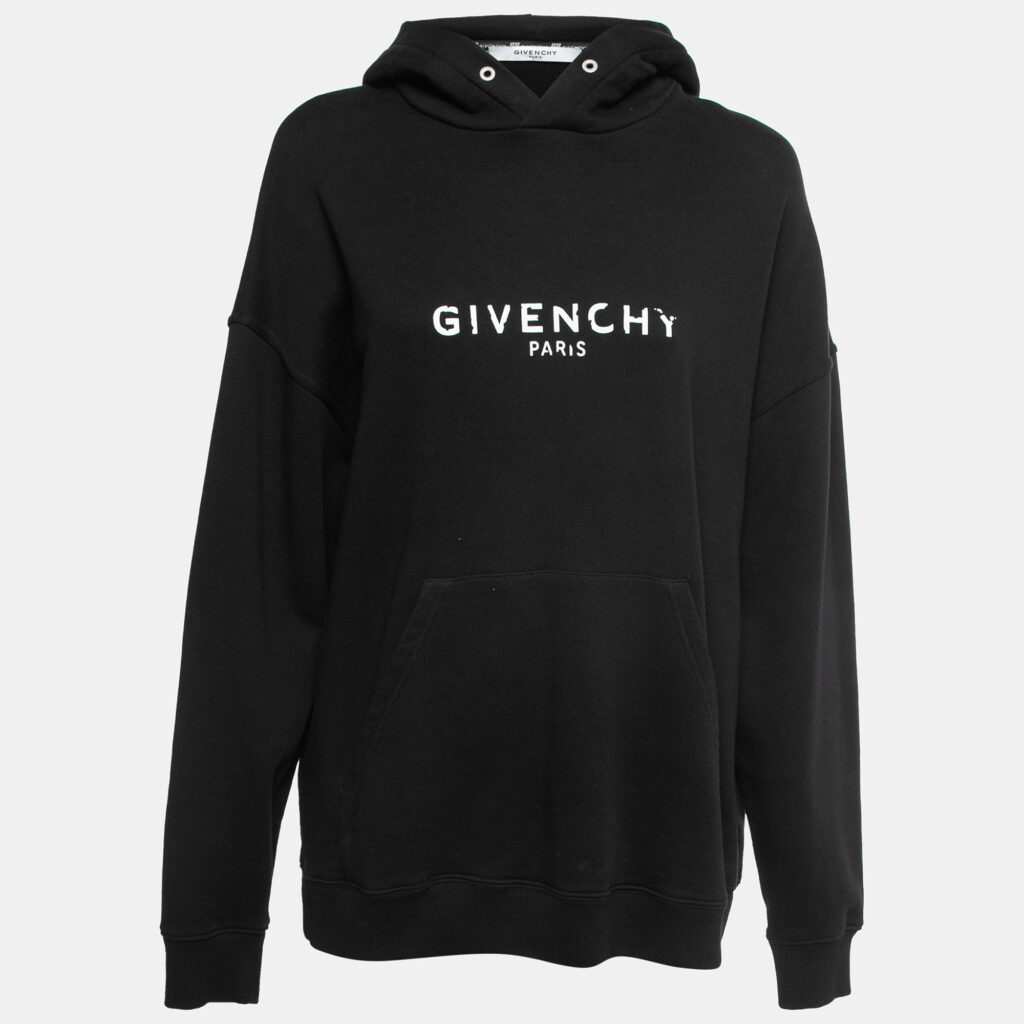 luxury-women-givenchy-used-clothes-p757116-001 Givenchy Black Cotton Faded Logo Print Hooded Sweatshirt M