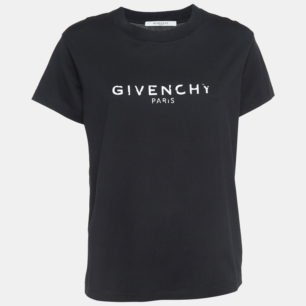 luxury-women-givenchy-used-clothes-p918881-002 Givenchy Black Blurred Logo Print Half Sleeve T-Shirt L