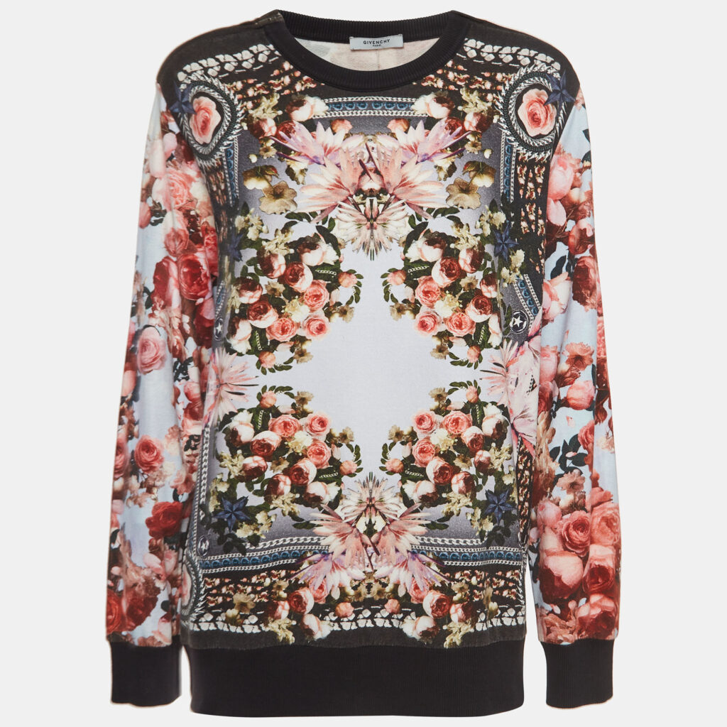 luxury-women-givenchy-used-clothes-p923621-001 Givenchy Multicolor Roses and Birds of Paradise Cotton Knit Sweatshirt S