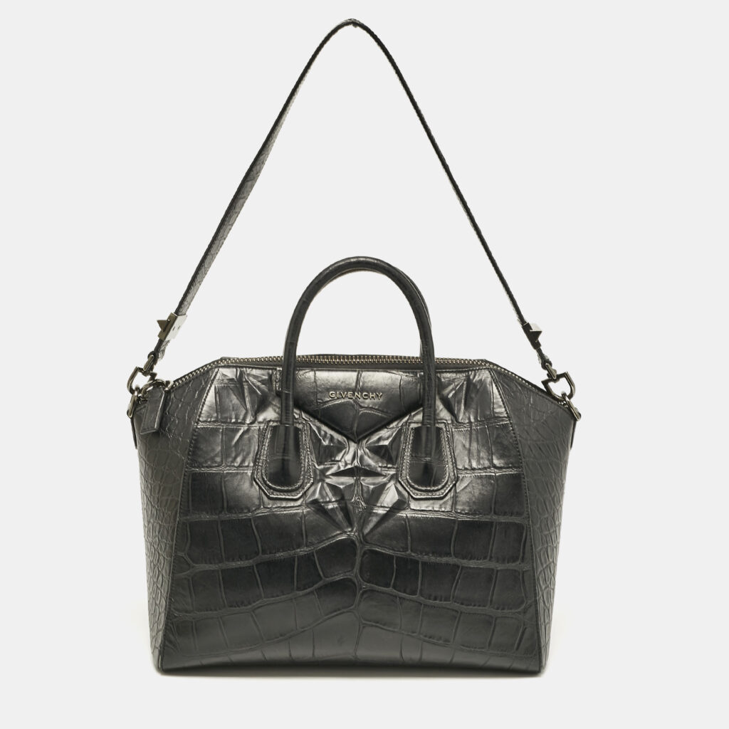 Givenchy Black Croc Embossed Leather Medium Antigona Satchel