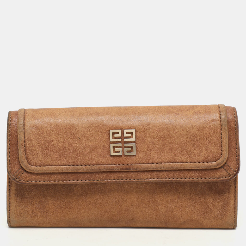 luxury-women-givenchy-used-handbags-p1147032-012 Givenchy Brown Nubuck Leather Flap Continental Wallet