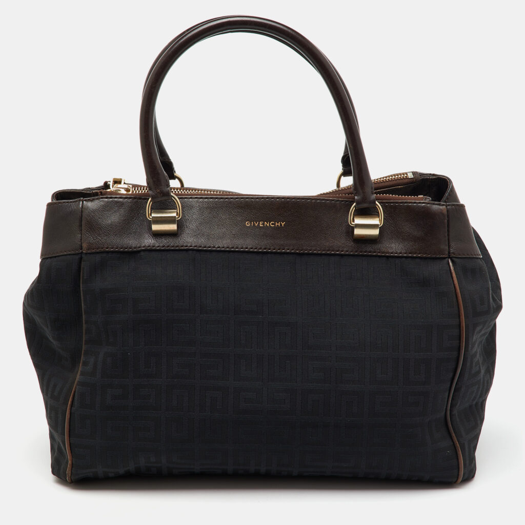 luxury-women-givenchy-used-handbags-p1150362-006 Givenchy Black/Dark Brown Signature Canvas and Leather Double Zip Tote