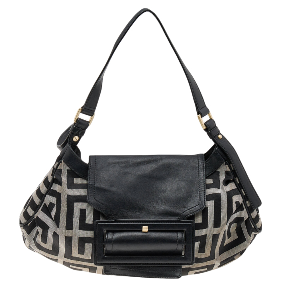 luxury-women-givenchy-used-handbags-p556337-006-2 Givenchy Black/Grey Signature Canvas and Leather Shoulder Bag