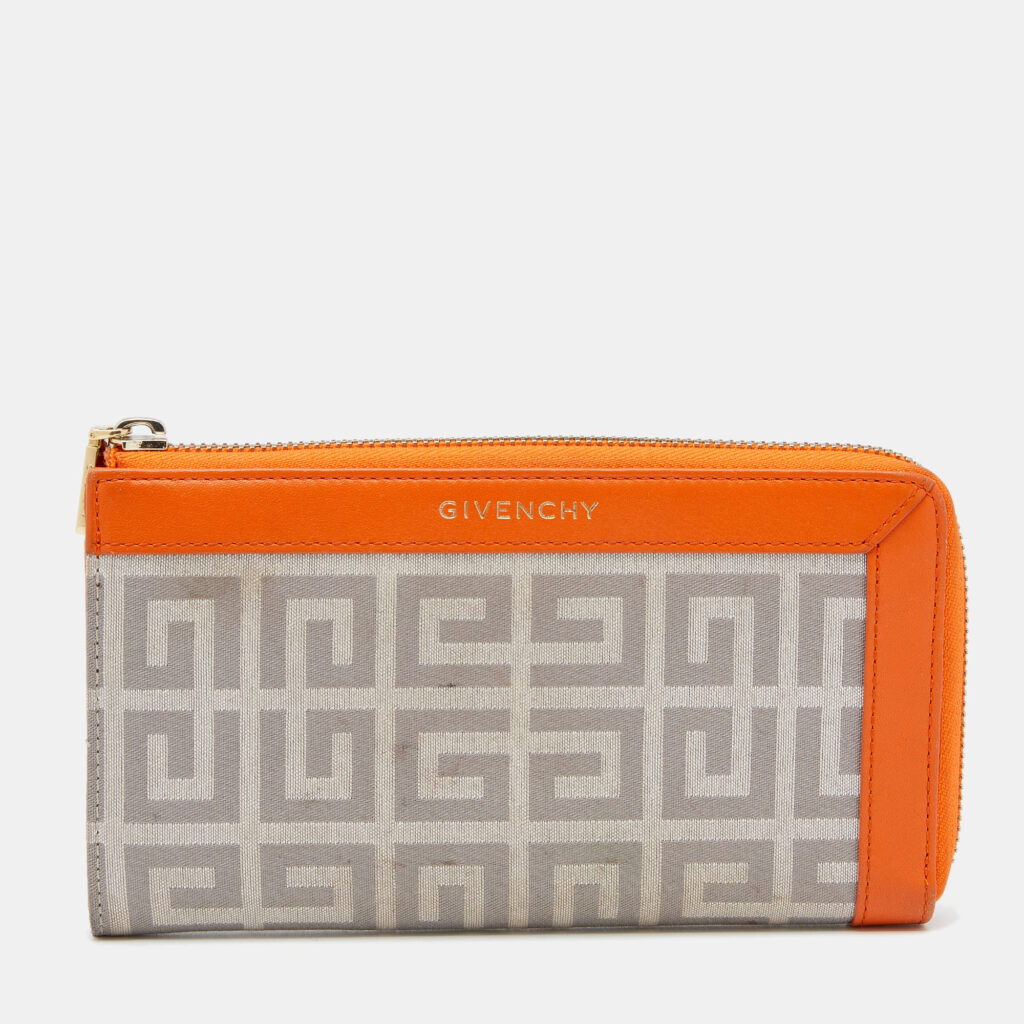 luxury-women-givenchy-used-handbags-p624669-006-2 Givenchy Orange/Grey Signature Canvas And Leather Wallet