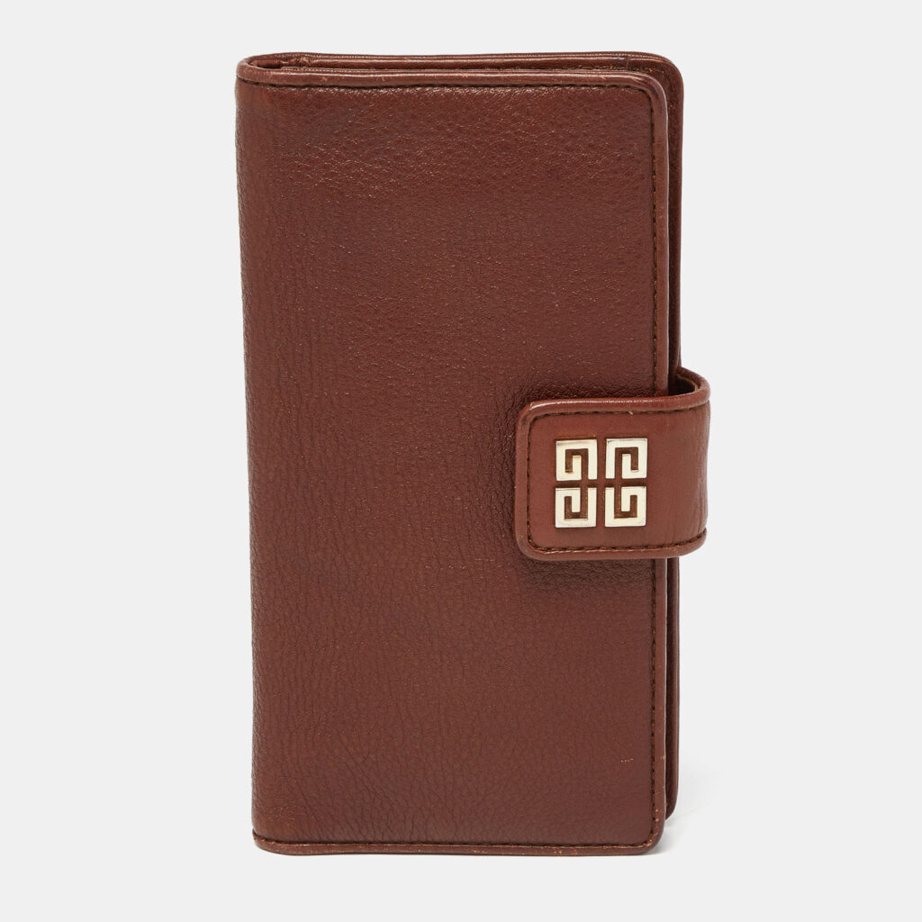 luxury-women-givenchy-used-handbags-p910366-012 Givenchy Brown Leather Logo Flap Continental Wallet